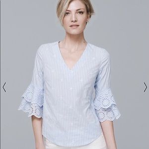 Natalie Floral Embroired Stripe Blouse